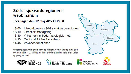 Program för Södra sjukvardsregionen webbinarium 12 maj 2022.